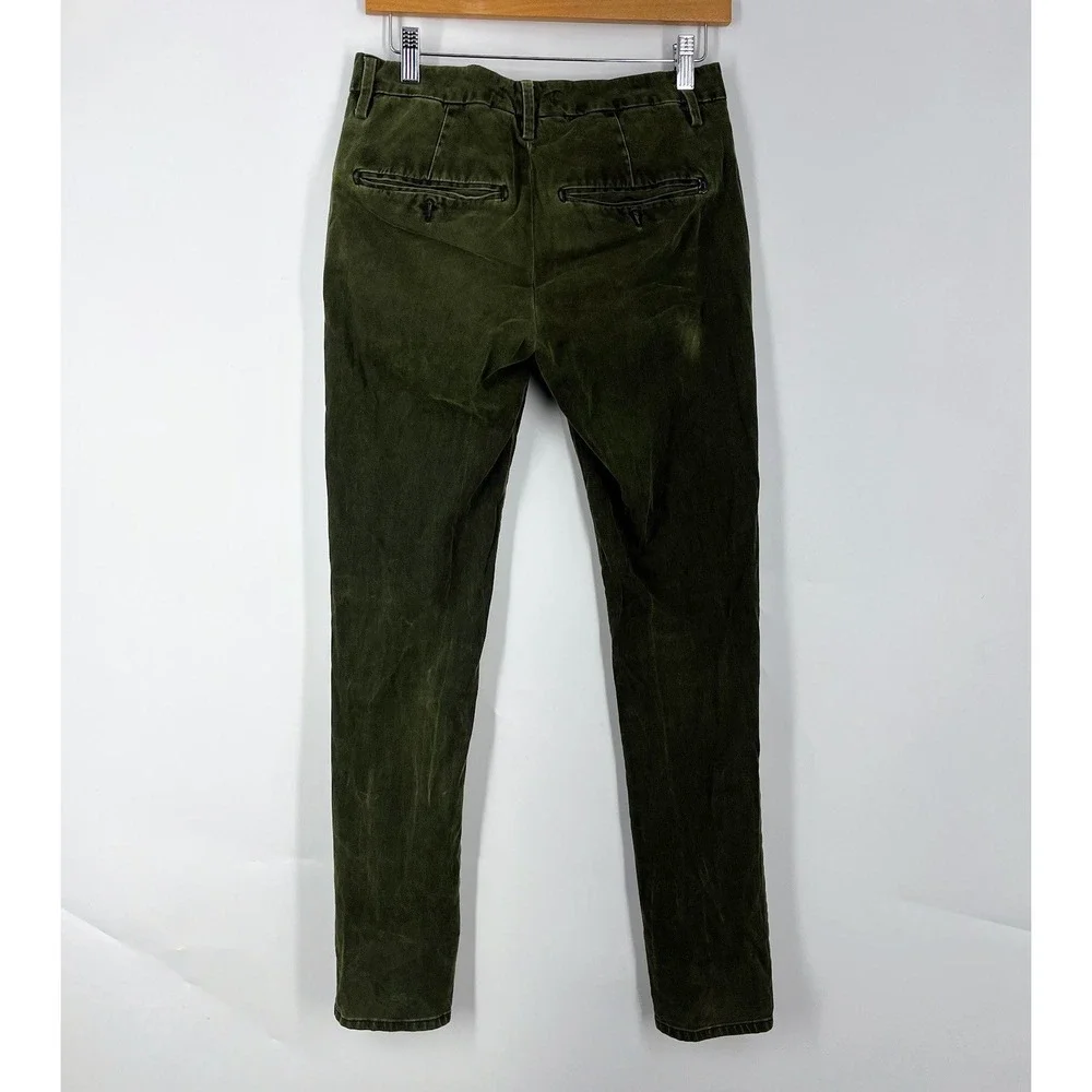 Dondup Gaubert Mens Olive Green Slim‎ Fit Velvet Corduroy Trousers Italy